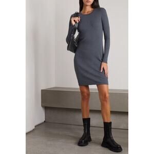James Perse Crew Neck Split Sleeve Rib Knit Mini‎ Dress Blue Pullover Sz 0 / XS